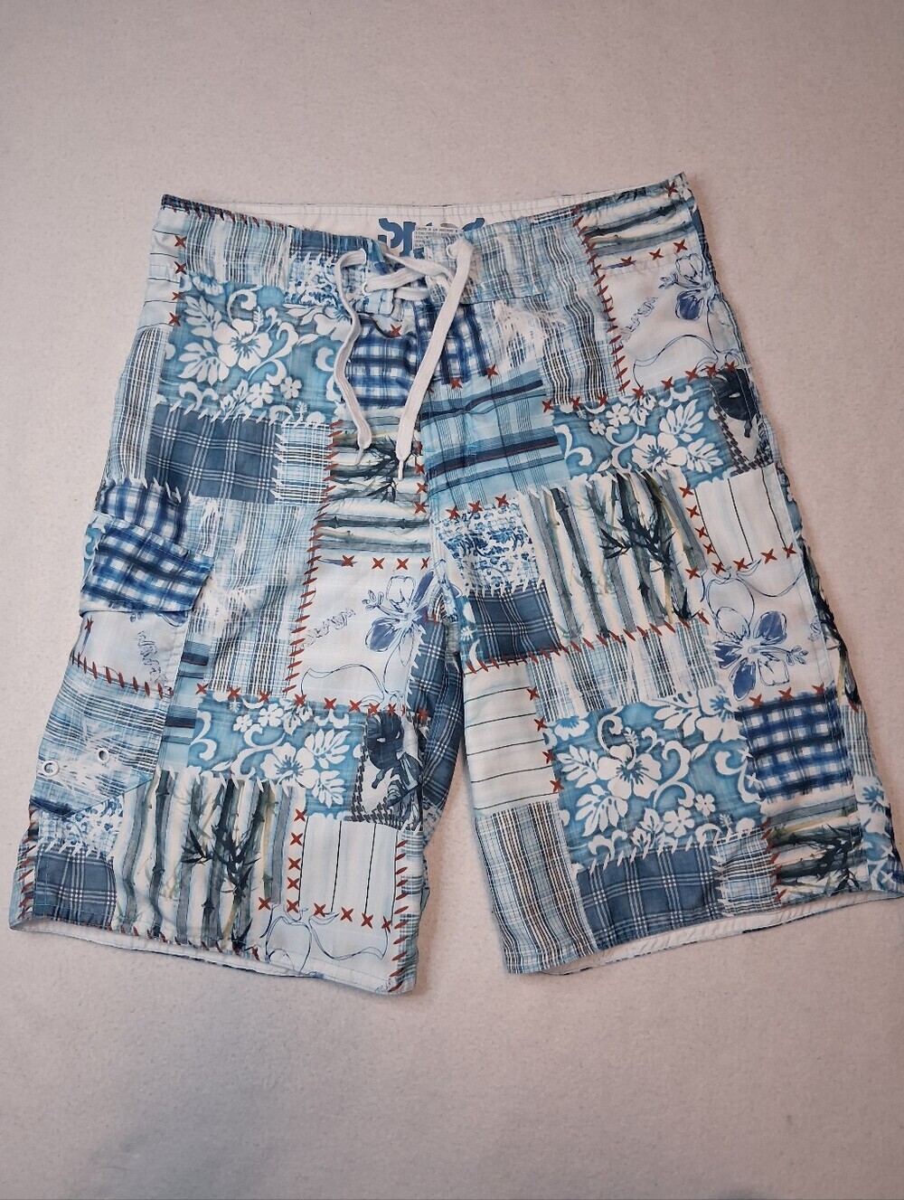Men's Blue Patchwork Swim Shorts